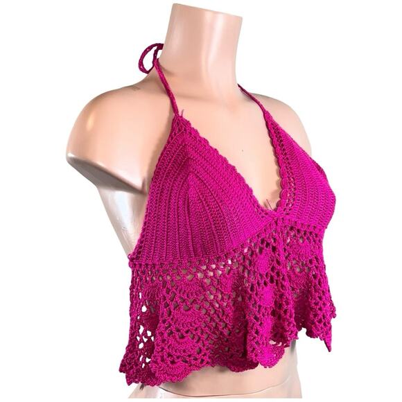 Crochet Halter Top in Vibrant Pink - Picture 8 of 11